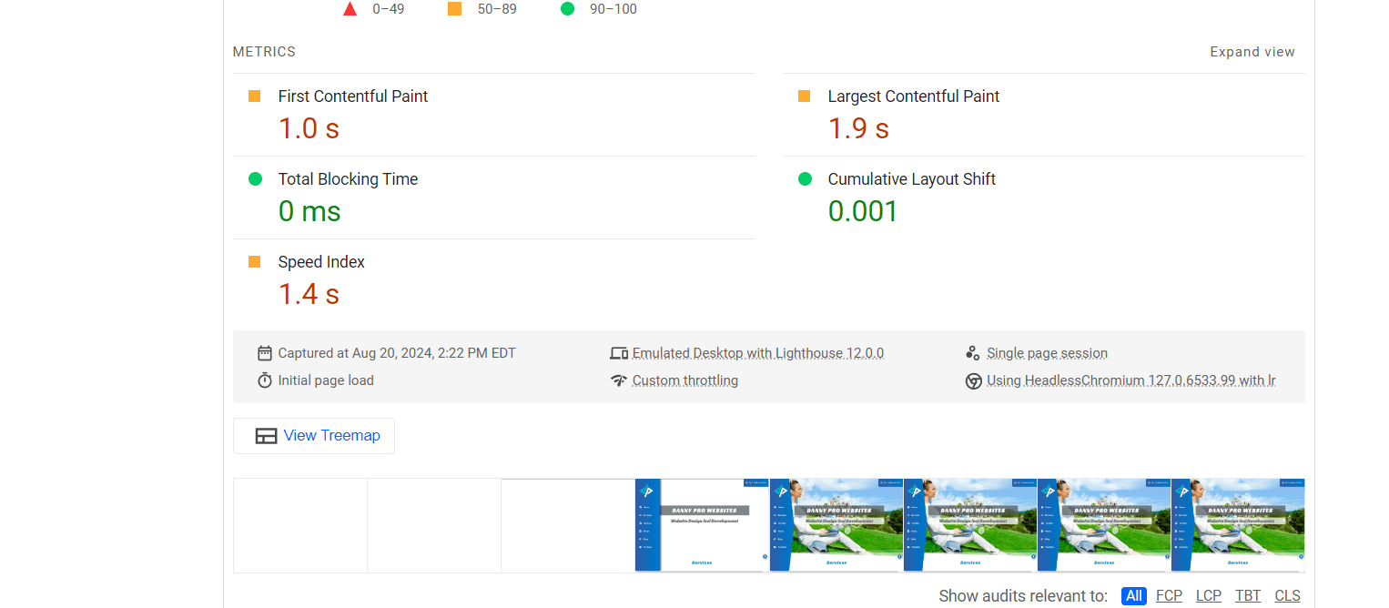 Google PageSpeed Insights speed test